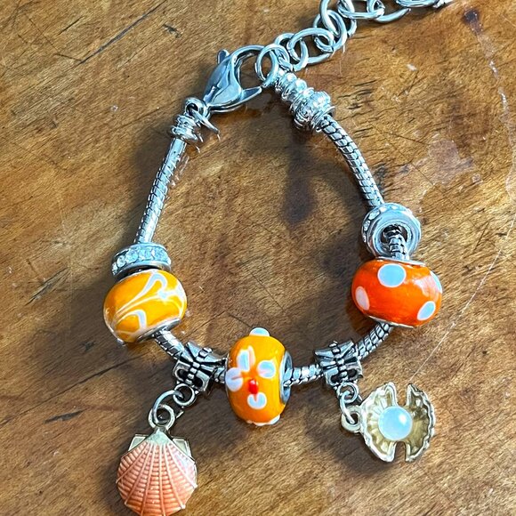 Pandora Jewelry - Pandora style Charm Bracelet with Lampwork Orange Beads So Cute Adjustable
